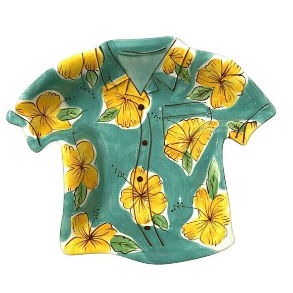 Clay Art Hawaiian Shirt Bowl Lot of 2 Tropical Home Decor Party Serving Pieces - Picture 2 of 5